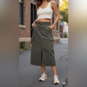 NWT Maurices Military Green High Rise Maxi Cargo Skirt Size 10 Y2K